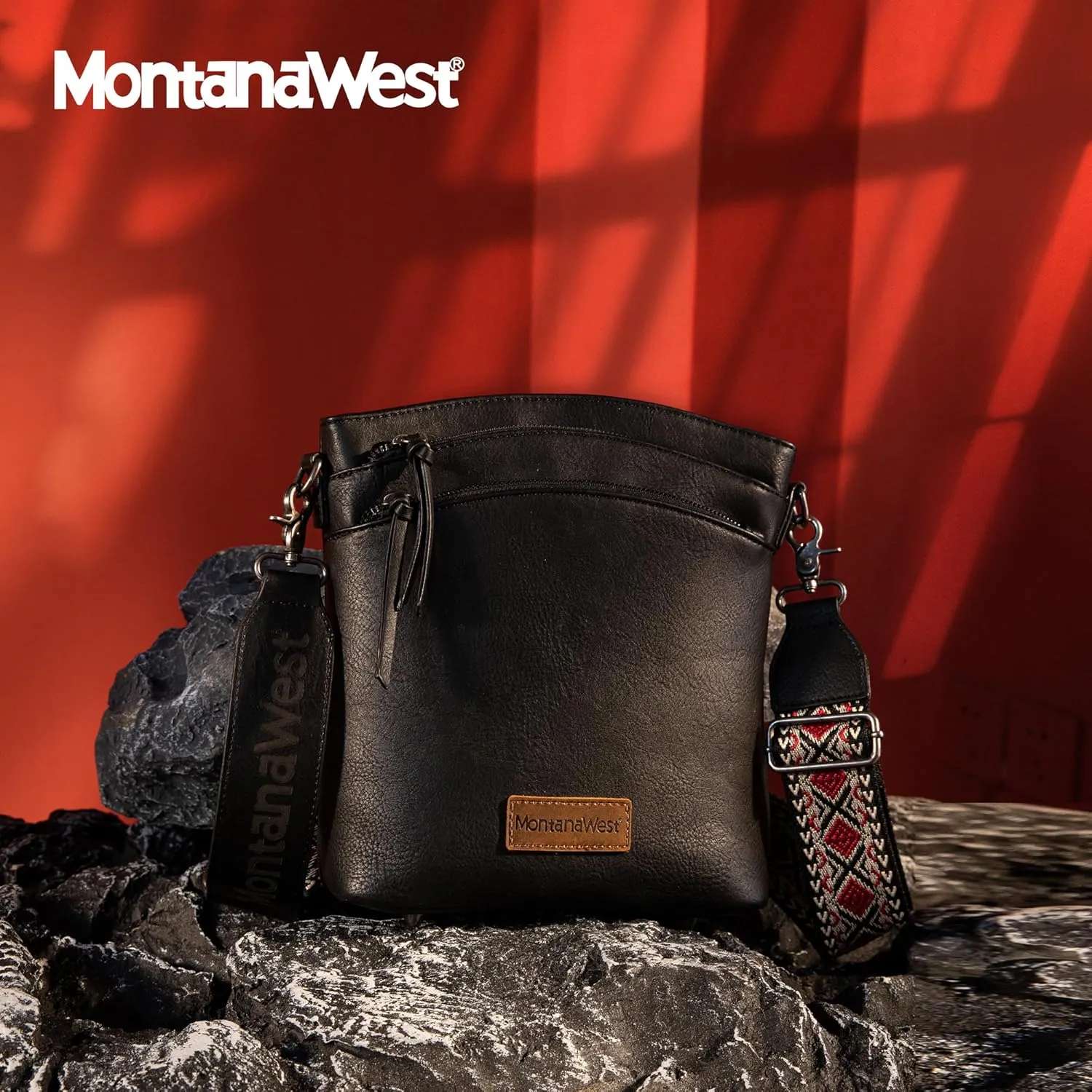 Montana West Multi Zip Pocket Large Crossbody Bag With Guitar Strap