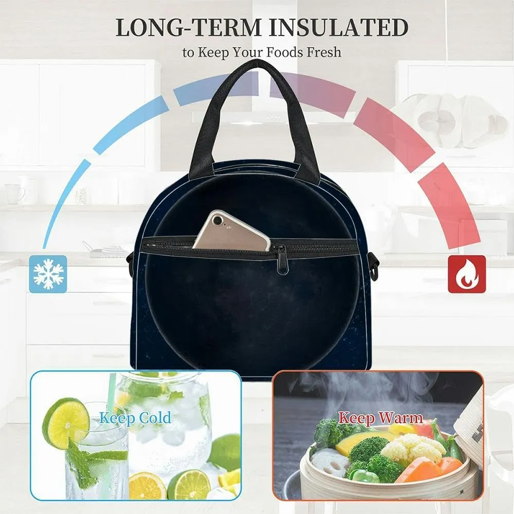 Moon Phase: New Moon 3d Insulated Adult Lunch Bag with Shoulder Strap for Women Lightweight Reusable Portable Freezable Lunch Tote Bag for Work Picnic