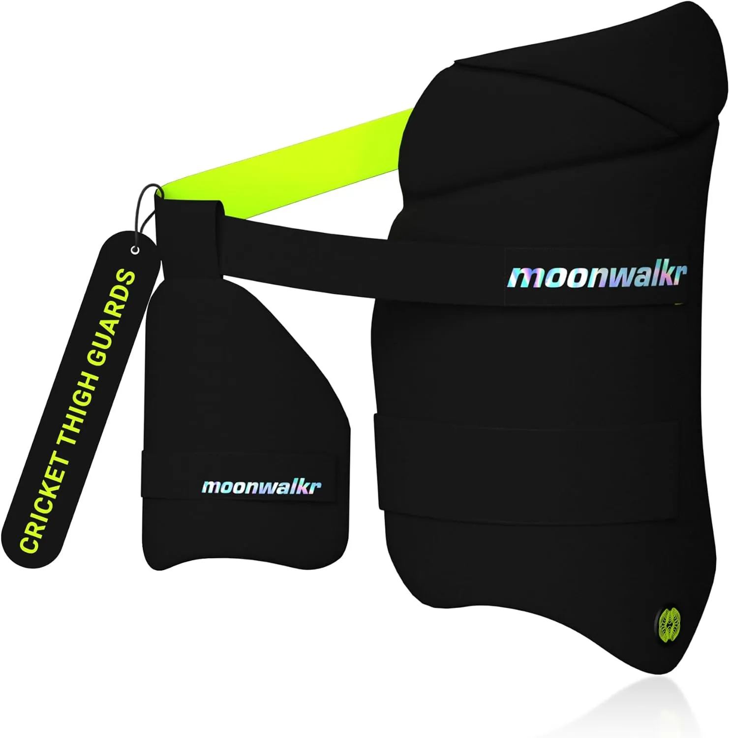 moonwalkr Cricket Thigh Guards 2.0 Lightweight Cricket Guard & Equipment Unisex Thigh Pads for Batter's Height (5'9"-6'2") Safeguarding Both Your Outer and Inner Thighs Black (Large, Right Hand).