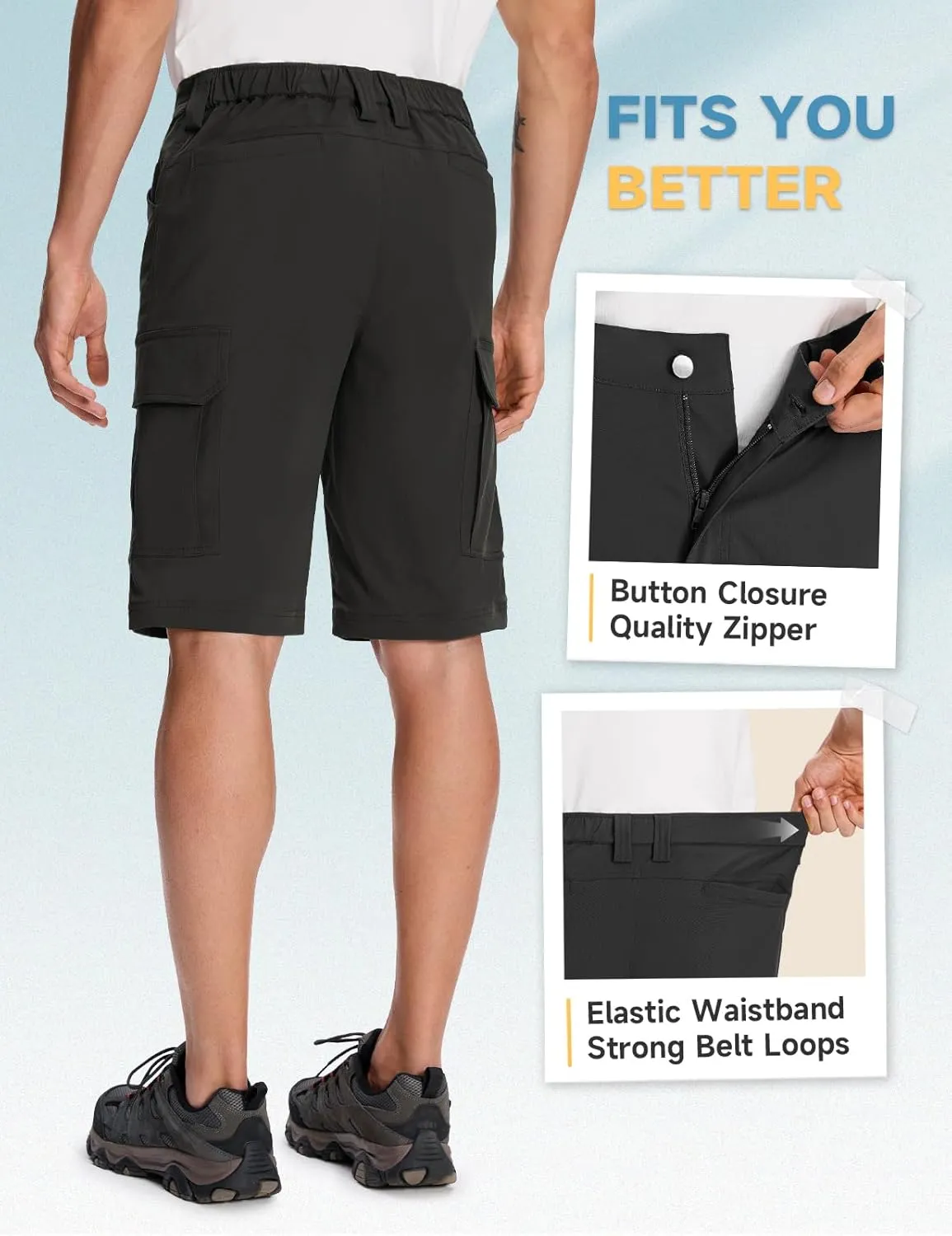 Moosehill Mens-Cargo-Hiking-Shorts Lightweight Water Resistant Quick Dry Relaxed Fit Big & Tall Stretch Waist with 8 Pockets