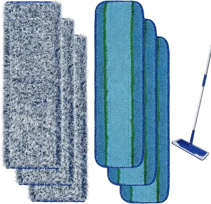 Mop Replacement Pads for Bona, Mop Pads for Bona, 6-Pack Pads for Bona Include 3-Pack Microfiber Dusting Pad & 3-Pack Deep Cleaning Pad, Reusable Machine Washable Hardwood Floors Mop Pad for Bona