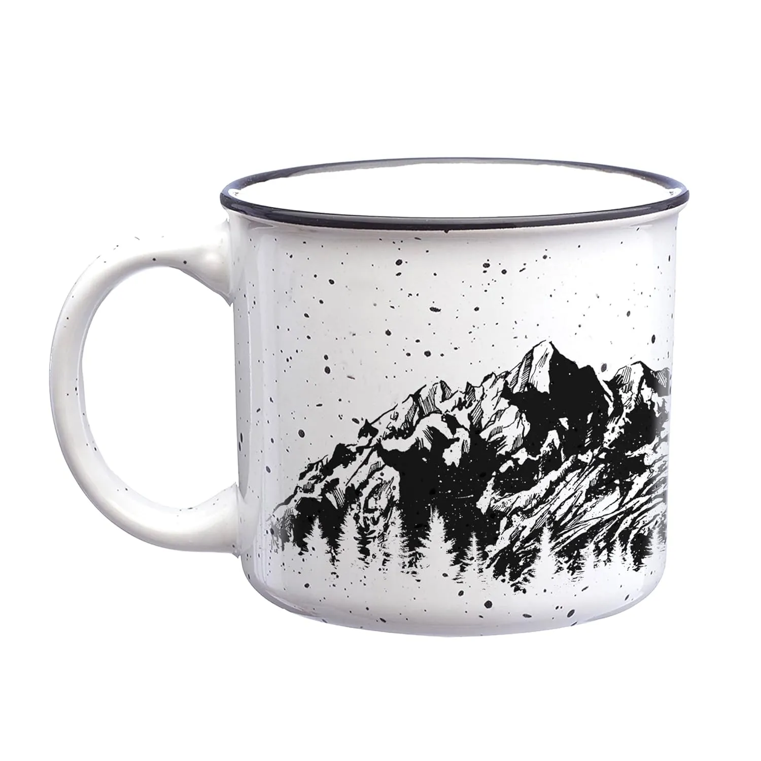 Mountain Range Coffee Mug by Black Lantern - 15oz. Speckled Ceramic Mug with Screen Printed Mountain Graphic - 15oz. Capacity