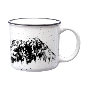 Mountain Range Coffee Mug by Black Lantern - 15oz. Speckled Ceramic Mug with Screen Printed Mountain Graphic - 15oz. Capacity