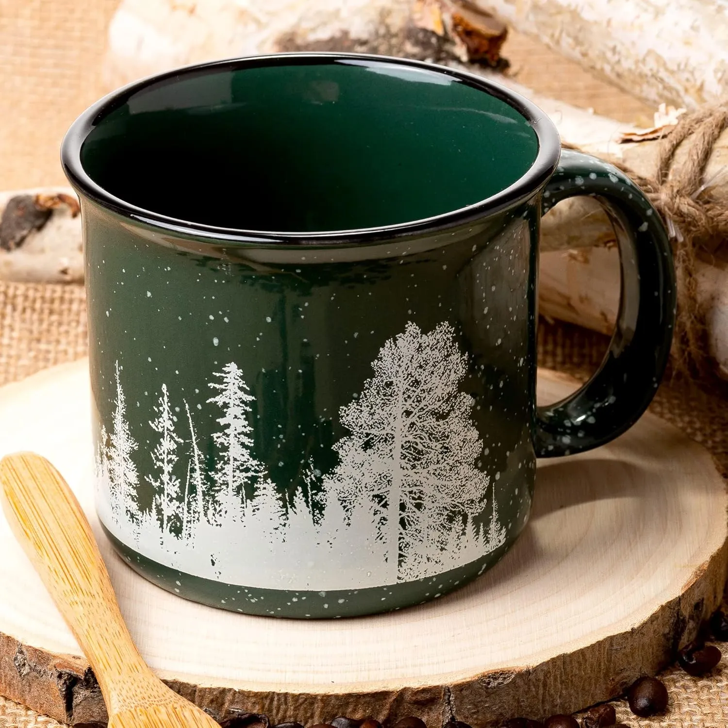 Mountain Range Coffee Mug by Black Lantern - 15oz. Speckled Ceramic Mug with Screen Printed Mountain Graphic - 15oz. Capacity