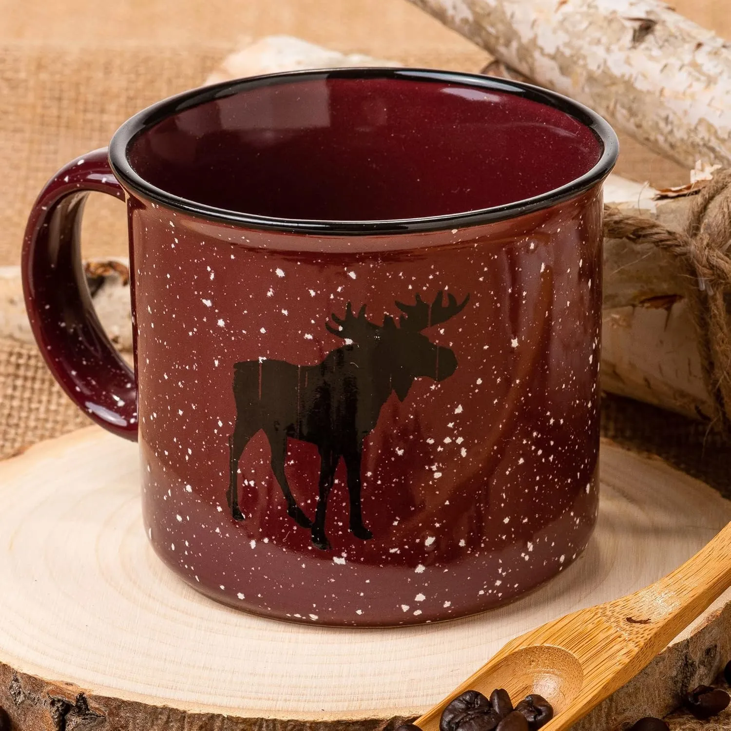Mountain Range Coffee Mug by Black Lantern - 15oz. Speckled Ceramic Mug with Screen Printed Mountain Graphic - 15oz. Capacity