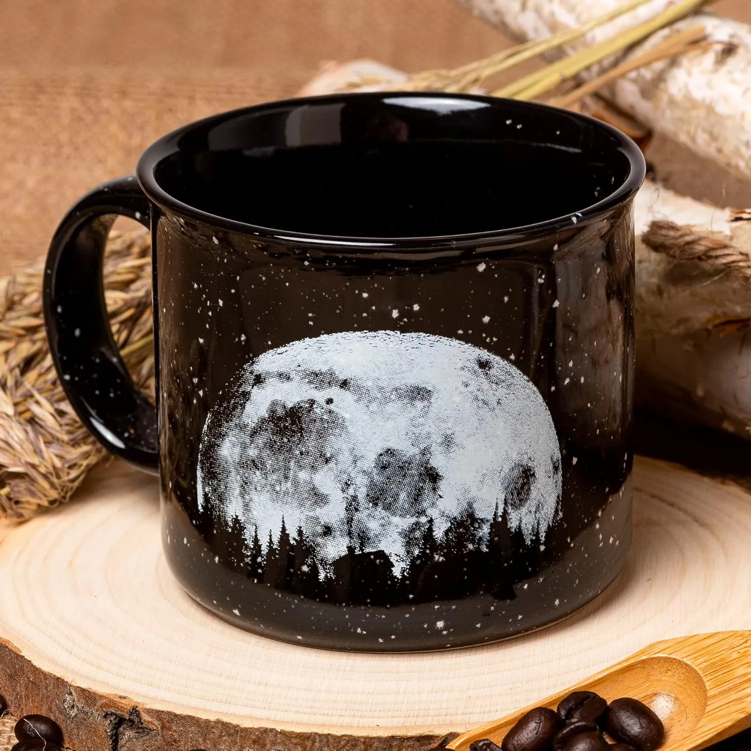 Mountain Range Coffee Mug by Black Lantern - 15oz. Speckled Ceramic Mug with Screen Printed Mountain Graphic - 15oz. Capacity