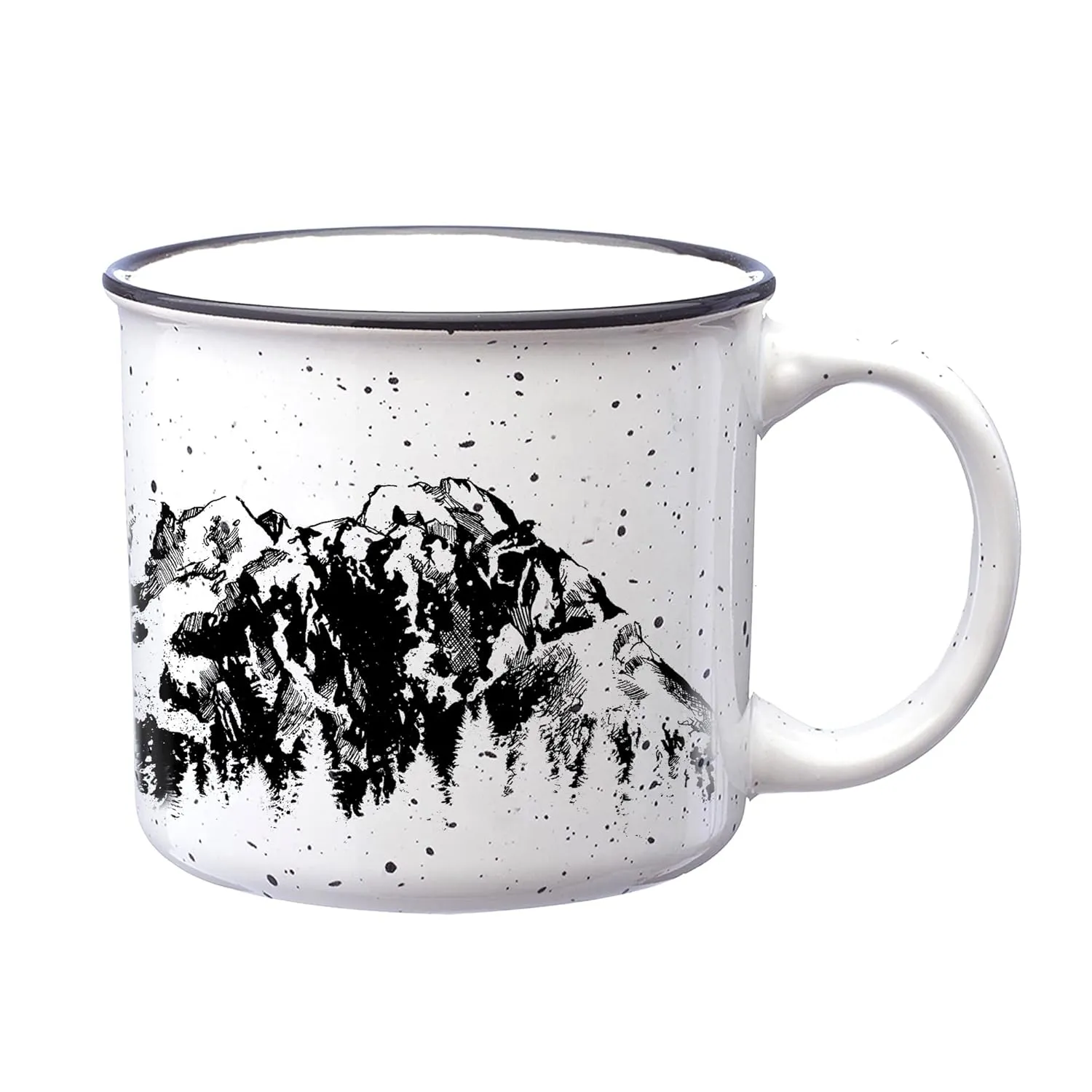 Mountain Range Coffee Mug by Black Lantern - 15oz. Speckled Ceramic Mug with Screen Printed Mountain Graphic - 15oz. Capacity