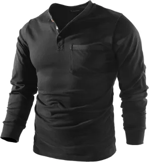 Mr.Stream Men's 3 Button Full Long Sleeve Pocket Work Henley T-Shirts Relaxed Fit 100% Cotton Heavyweight Tees
