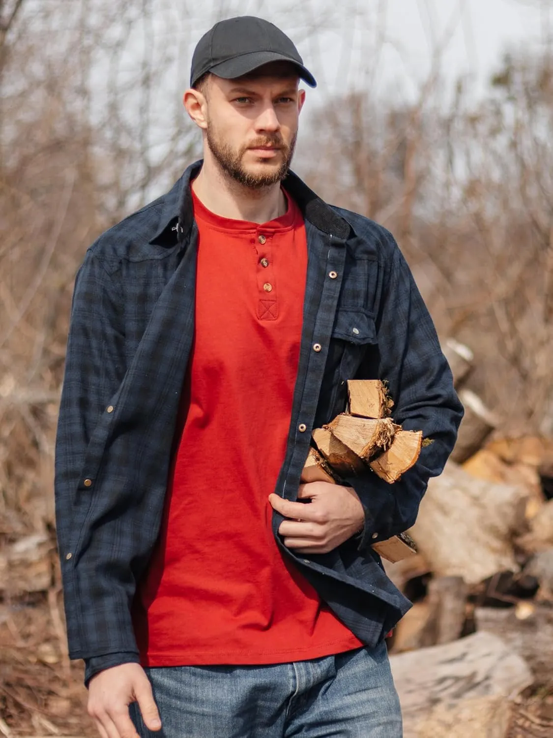 Mr.Stream Men's 3 Button Full Long Sleeve Pocket Work Henley T-Shirts Relaxed Fit 100% Cotton Heavyweight Tees