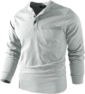 Mr.Stream Men's 3 Button Full Long Sleeve Pocket Work Henley T-Shirts Relaxed Fit 100% Cotton Heavyweight Tees