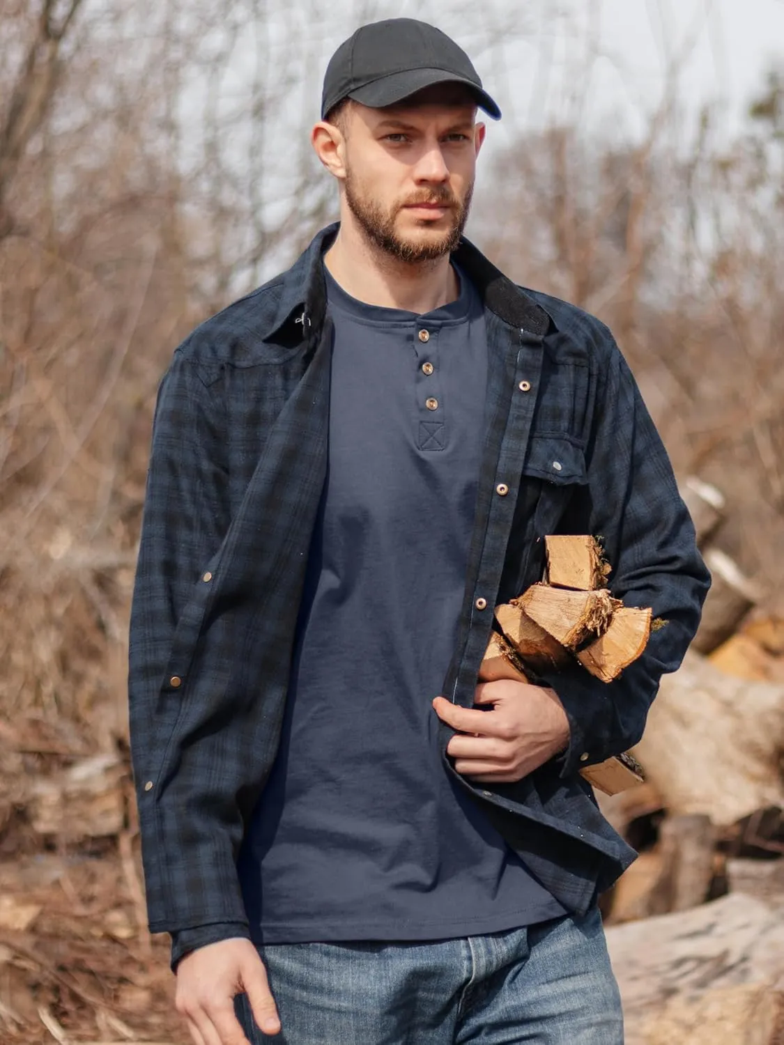 Mr.Stream Men's 3 Button Full Long Sleeve Pocket Work Henley T-Shirts Relaxed Fit 100% Cotton Heavyweight Tees