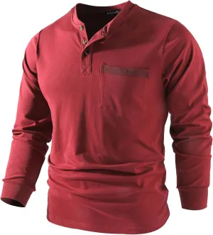 Mr.Stream Men's 3 Button Full Long Sleeve Pocket Work Henley T-Shirts Relaxed Fit 100% Cotton Heavyweight Tees