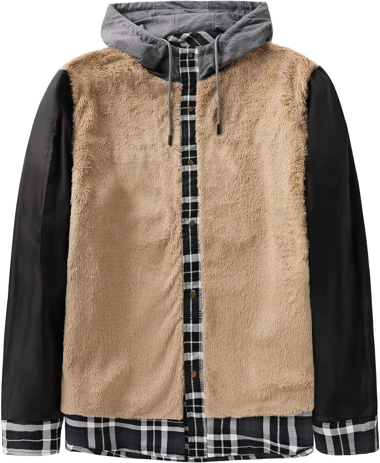 Mr.Stream Men's Hooded Coat Casual Thicken Plaid Work Flannel Snap Sherpa Lined Fleece Shirt Jacket