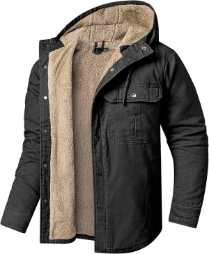 Mr.Stream Men's Hooded Coat Casual Thicken Plaid Work Flannel Snap Sherpa Lined Fleece Shirt Jacket