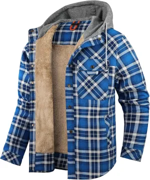 Mr.Stream Men's Hooded Coat Casual Thicken Plaid Work Flannel Snap Sherpa Lined Fleece Shirt Jacket