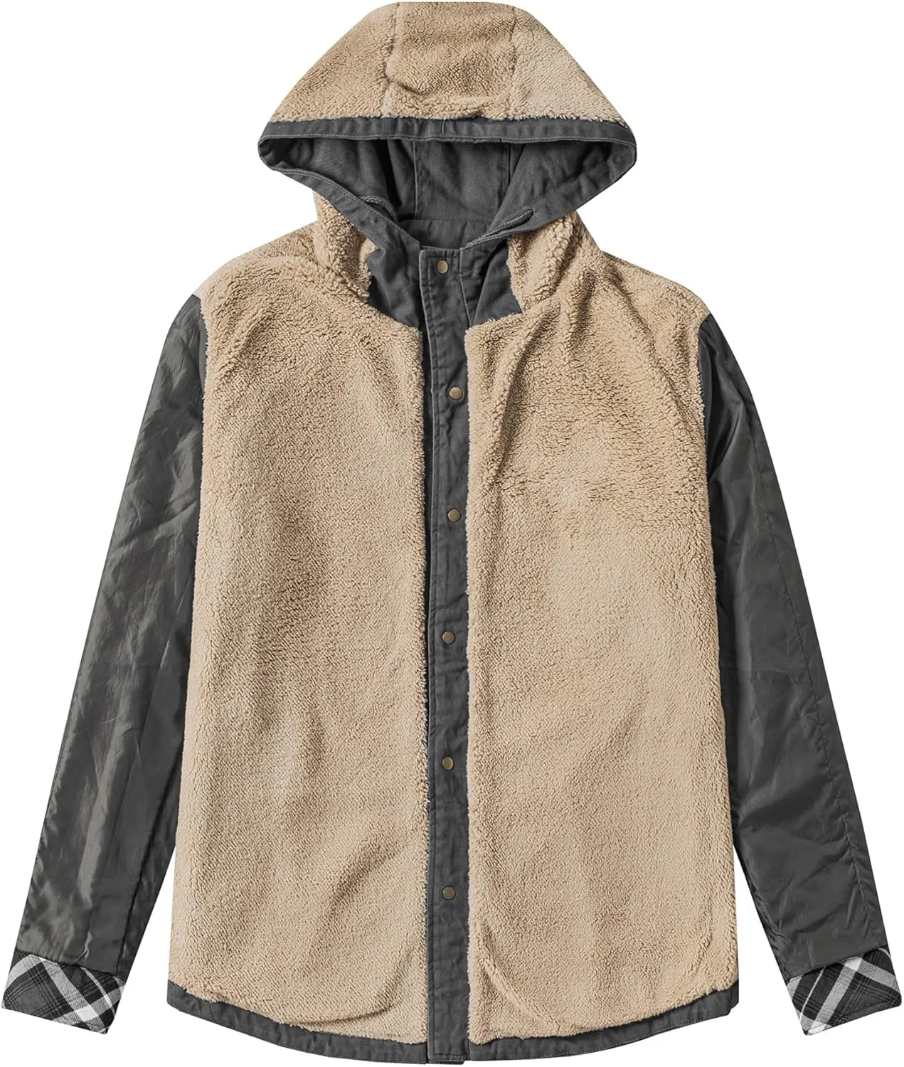 Mr.Stream Men's Hooded Coat Casual Thicken Plaid Work Flannel Snap Sherpa Lined Fleece Shirt Jacket