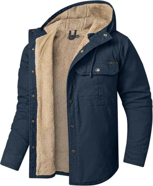Mr.Stream Men's Hooded Coat Casual Thicken Plaid Work Flannel Snap Sherpa Lined Fleece Shirt Jacket