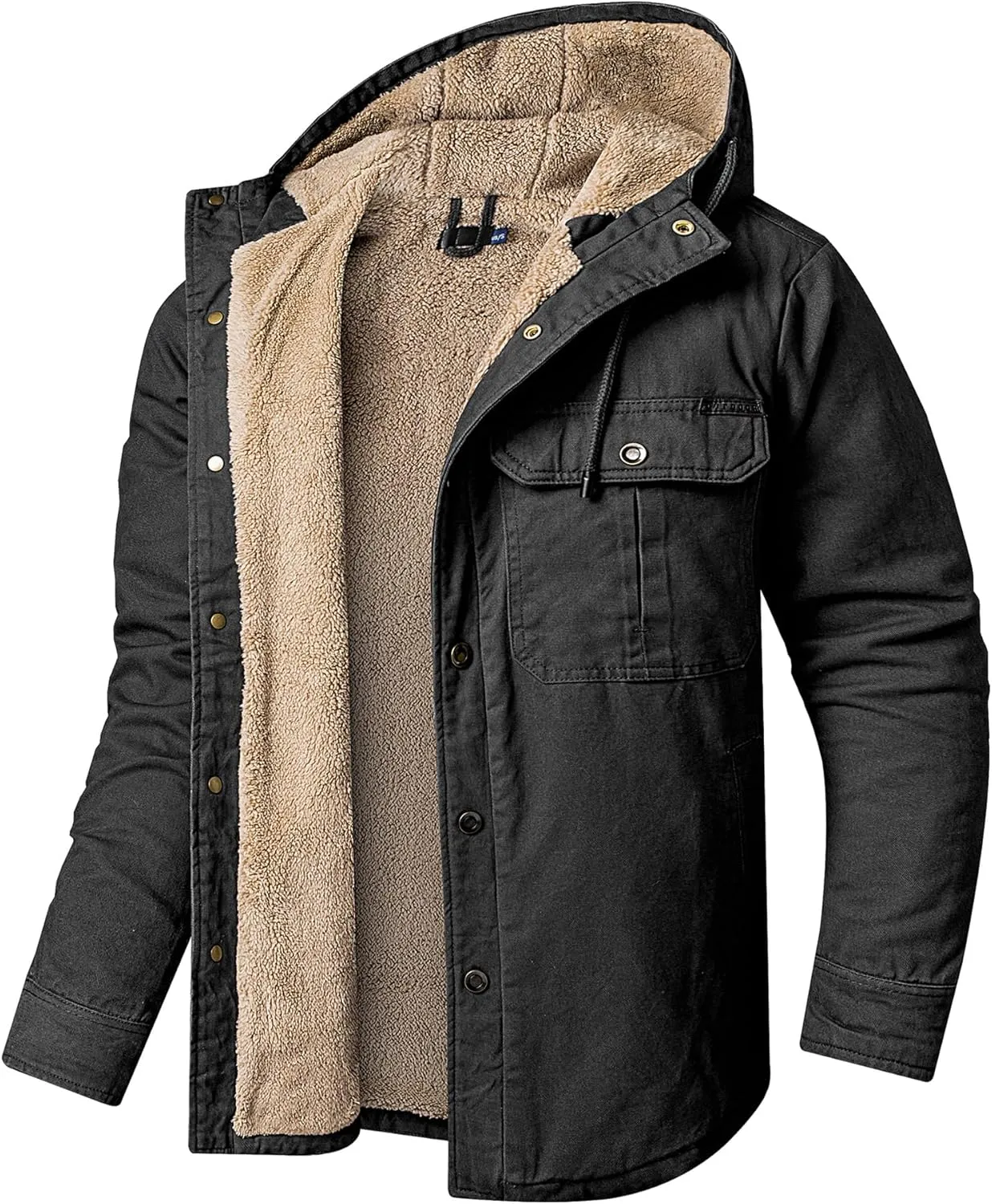 Mr.Stream Men's Hooded Coat Casual Thicken Plaid Work Flannel Snap Sherpa Lined Fleece Shirt Jacket