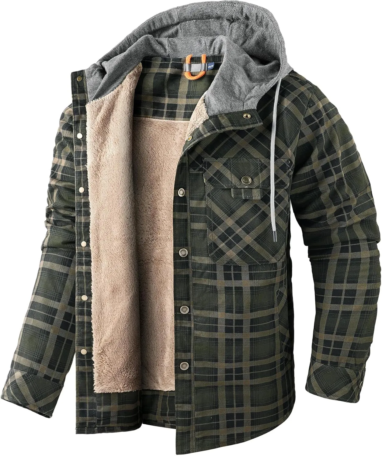 Mr.Stream Men's Hooded Coat Casual Thicken Plaid Work Flannel Snap Sherpa Lined Fleece Shirt Jacket