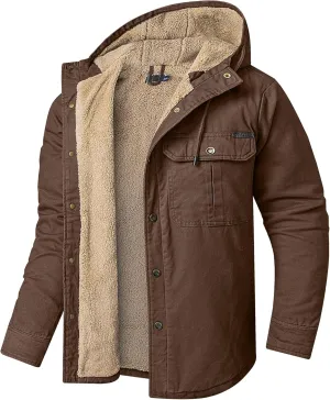 Mr.Stream Men's Hooded Coat Casual Thicken Plaid Work Flannel Snap Sherpa Lined Fleece Shirt Jacket