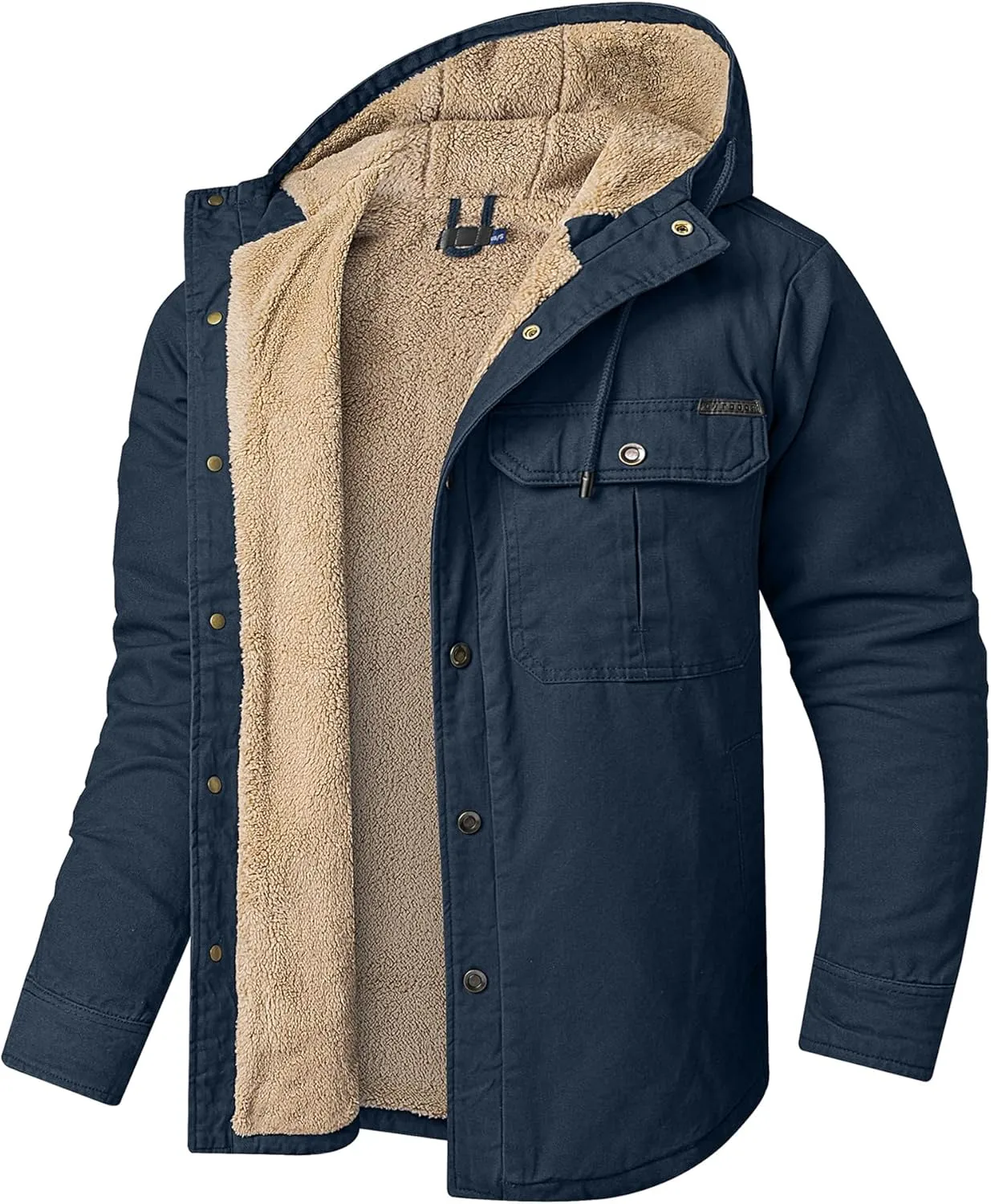 Mr.Stream Men's Hooded Coat Casual Thicken Plaid Work Flannel Snap Sherpa Lined Fleece Shirt Jacket