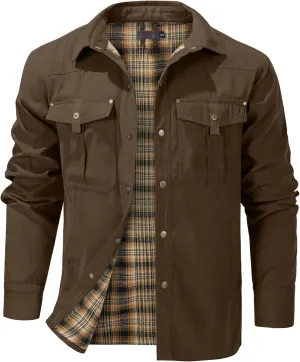 Mr.Stream Men's Lightweight Long Sleeved Snap Plaid Western Cowboy Flannel Lined Shirts Jackets