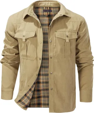 Mr.Stream Men's Lightweight Long Sleeved Snap Plaid Western Cowboy Flannel Lined Shirts Jackets