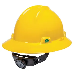 MSA 10160924 Green V-Gard Full-Brim Hard Hat with Fas-Trac III Ratchet Suspension | High Density Polyethylene Shell, Superior Impact Protection - Standard Size in Yellow