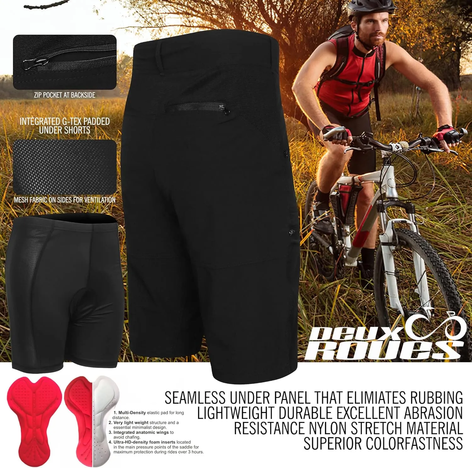 MTB Mountain Bike Shorts - The FIVER - 4D Padded Baggy Bicycle Cycling Biking Bike Shorts Loose-fit - 5 Zippered Pockets