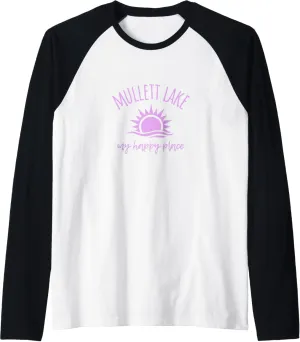 Mullett Lake My Happy Place MI Boating Fishing Camping Raglan Baseball Tee