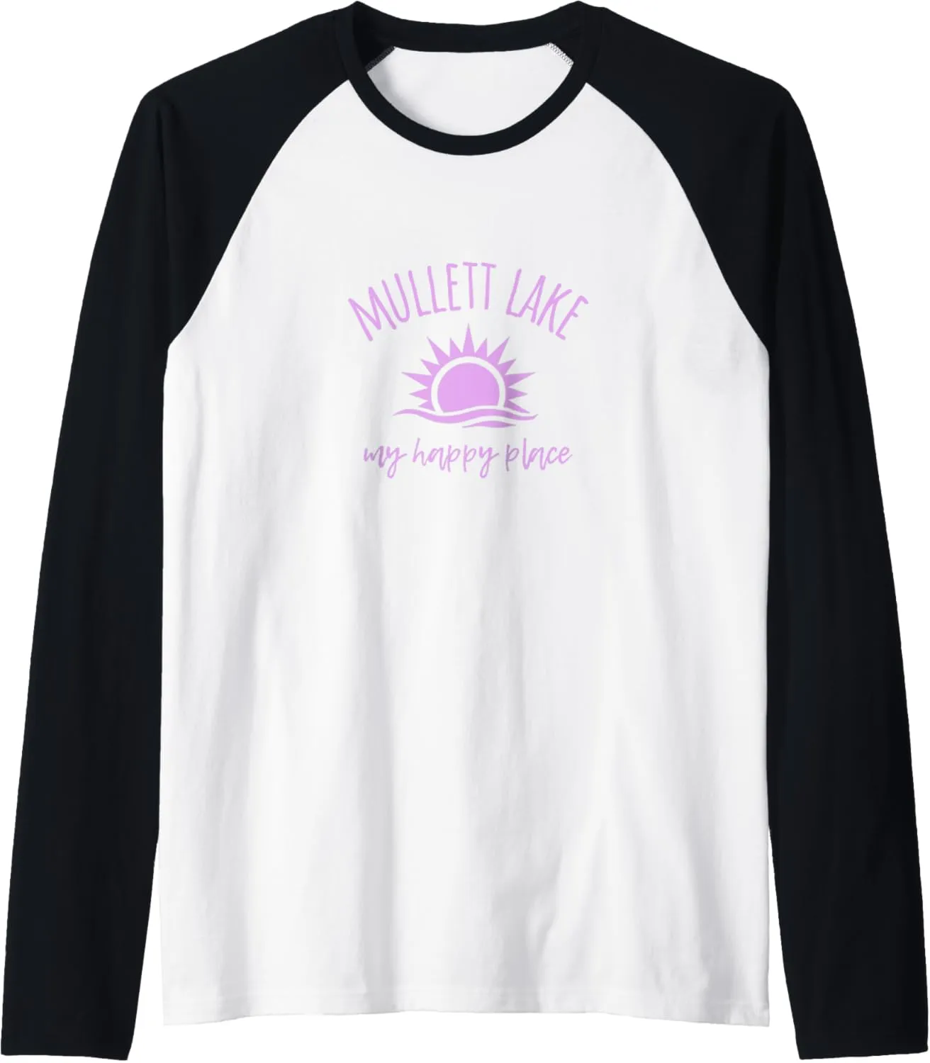 Mullett Lake My Happy Place MI Boating Fishing Camping Raglan Baseball Tee