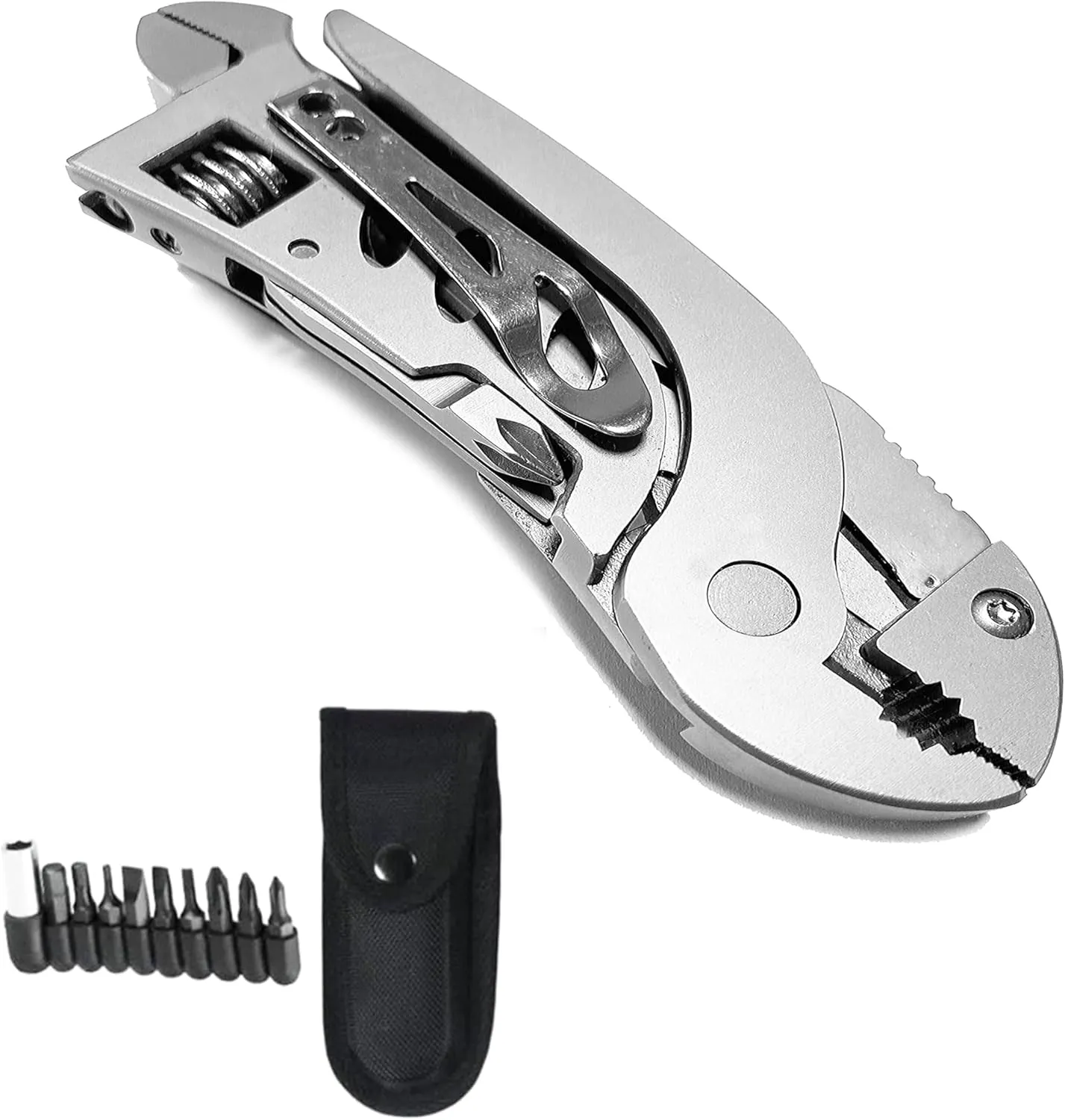 Multitool Wrench With 7 Tools/Pliers/Wire Cutter/Flat Screwdriver/Phillips Screwdriver, Portable Adjustable Pocket Folding Multi Tool Plier Multipurpose Tool (Silver)