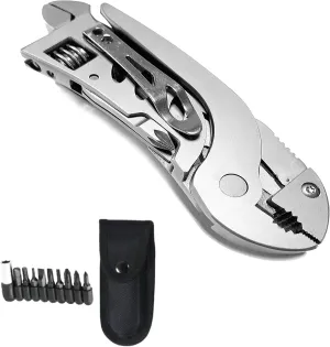 Multitool Wrench With 7 Tools/Pliers/Wire Cutter/Flat Screwdriver/Phillips Screwdriver, Portable Adjustable Pocket Folding Multi Tool Plier Multipurpose Tool (Silver)