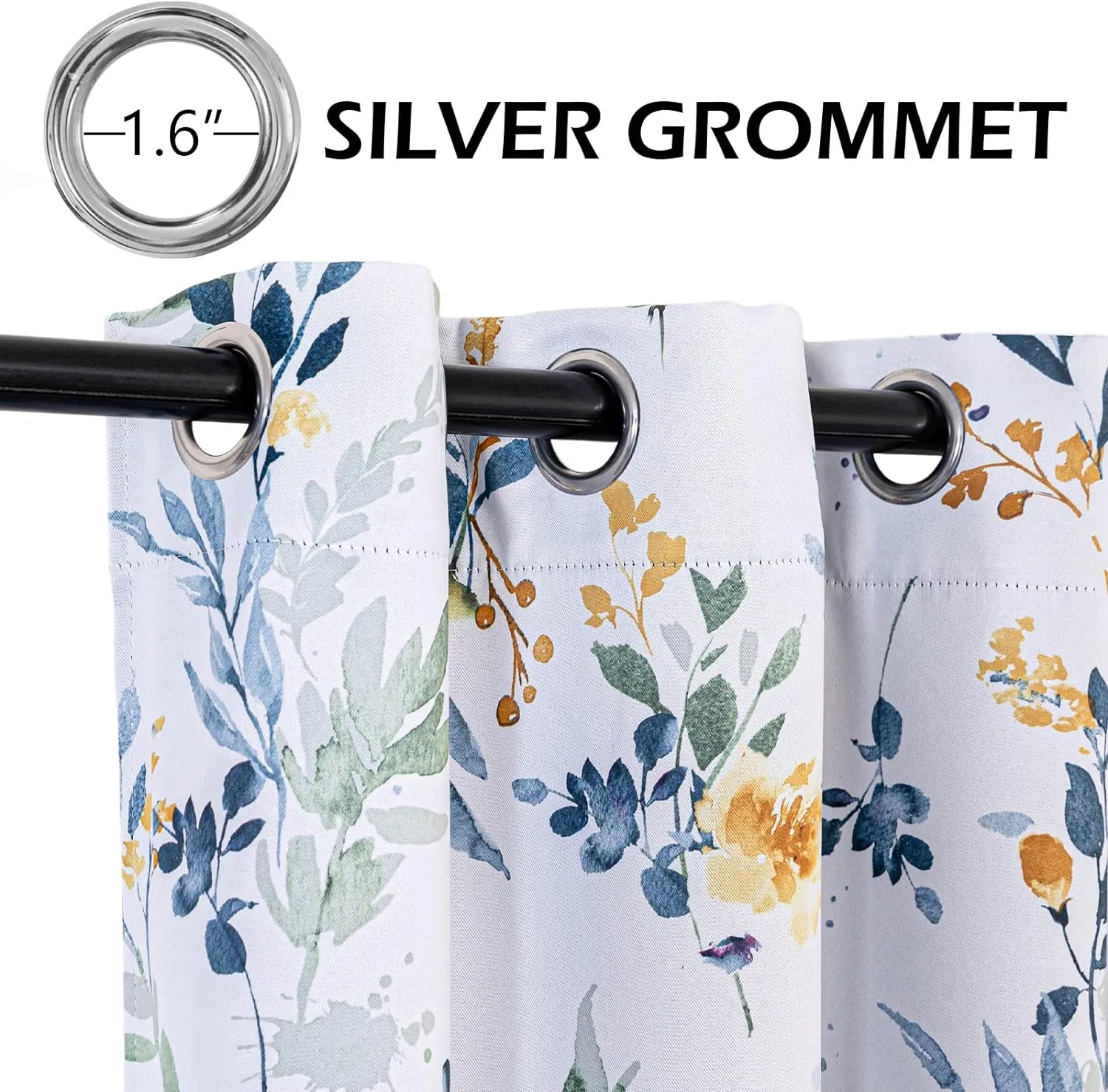 MYSKY HOME Floral Curtains 84 inches Long Living Room Curtains Room Darkening Curtains Thermal Insulated Light Blocking Drapes Grommet for Bedroom Bathroom, 2 Panels, Yellow and Blue