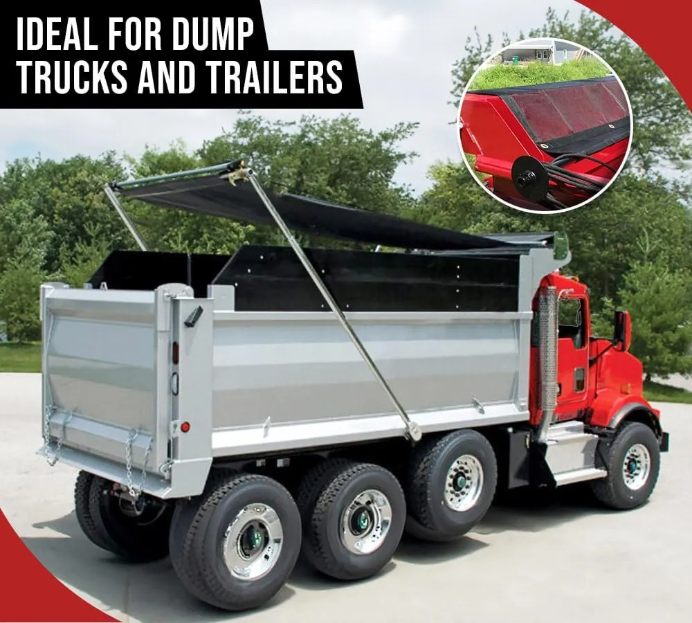 Mytee Products 7' x 16' Dump Truck Vinyl Coated Mesh Tarps Cover with 5 Inch 18oz Double Pocket
