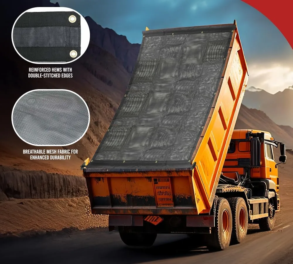 Mytee Products 7' x 16' Dump Truck Vinyl Coated Mesh Tarps Cover with 5 Inch 18oz Double Pocket