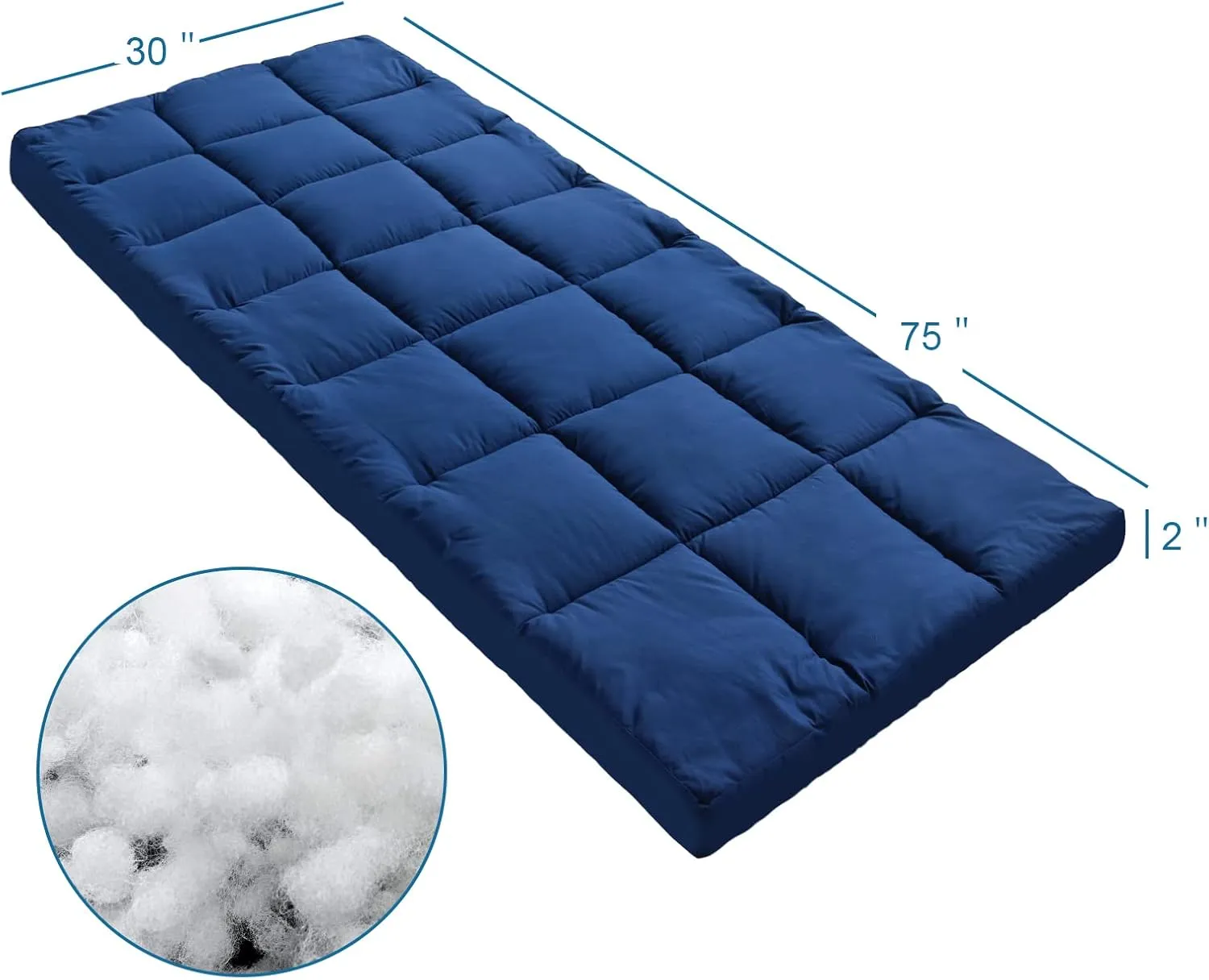 Navy Cot Mattress Topper - Quilted Pads for Camping, 75"x30" for Camp Cot/Rv Bunk/Narrow Twin Beds