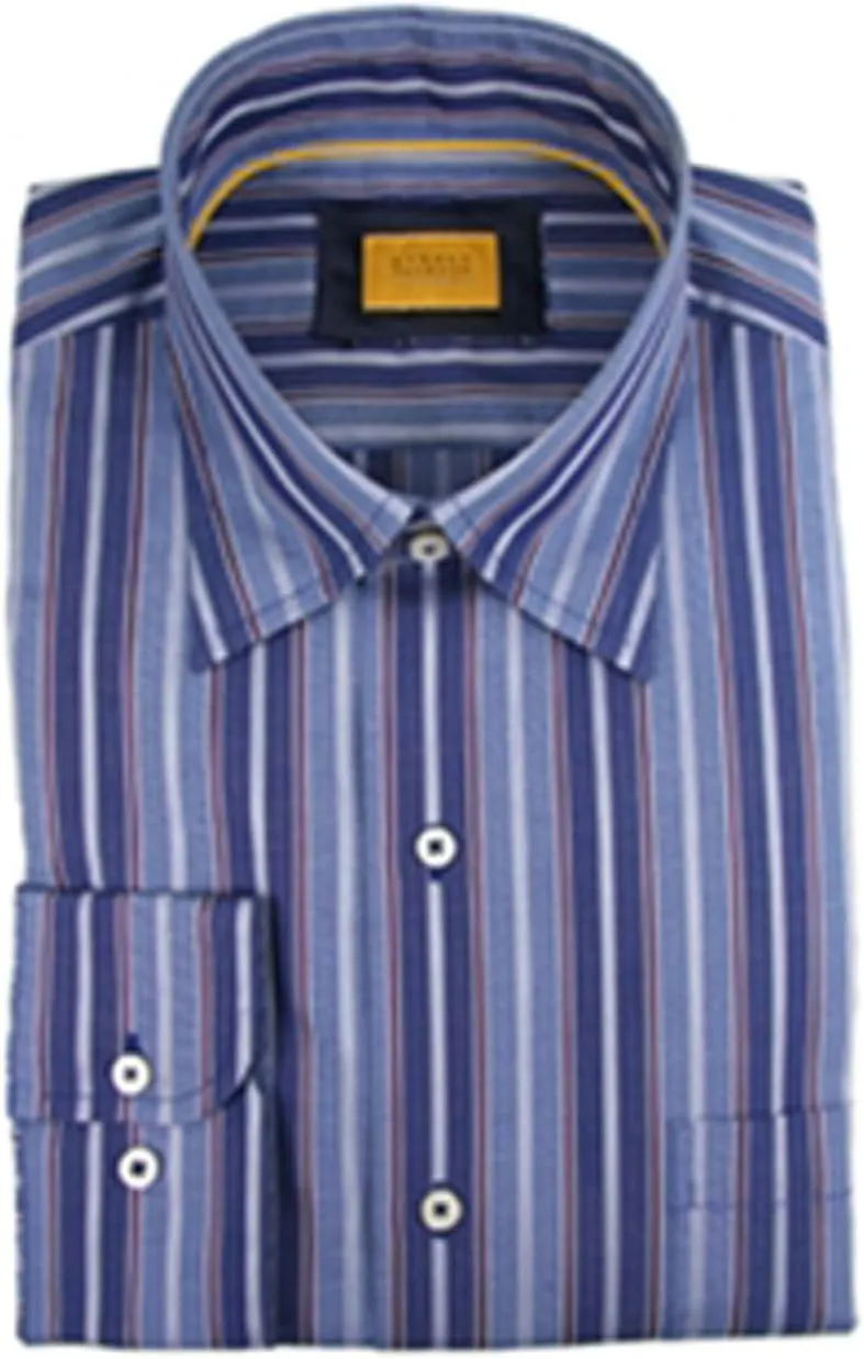 Navy with Light Blue, White, Rust & Burgundy Multi-Stripe Sport Shirt