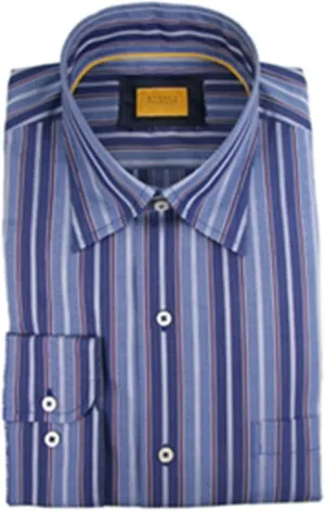 Navy with Light Blue, White, Rust & Burgundy Multi-Stripe Sport Shirt