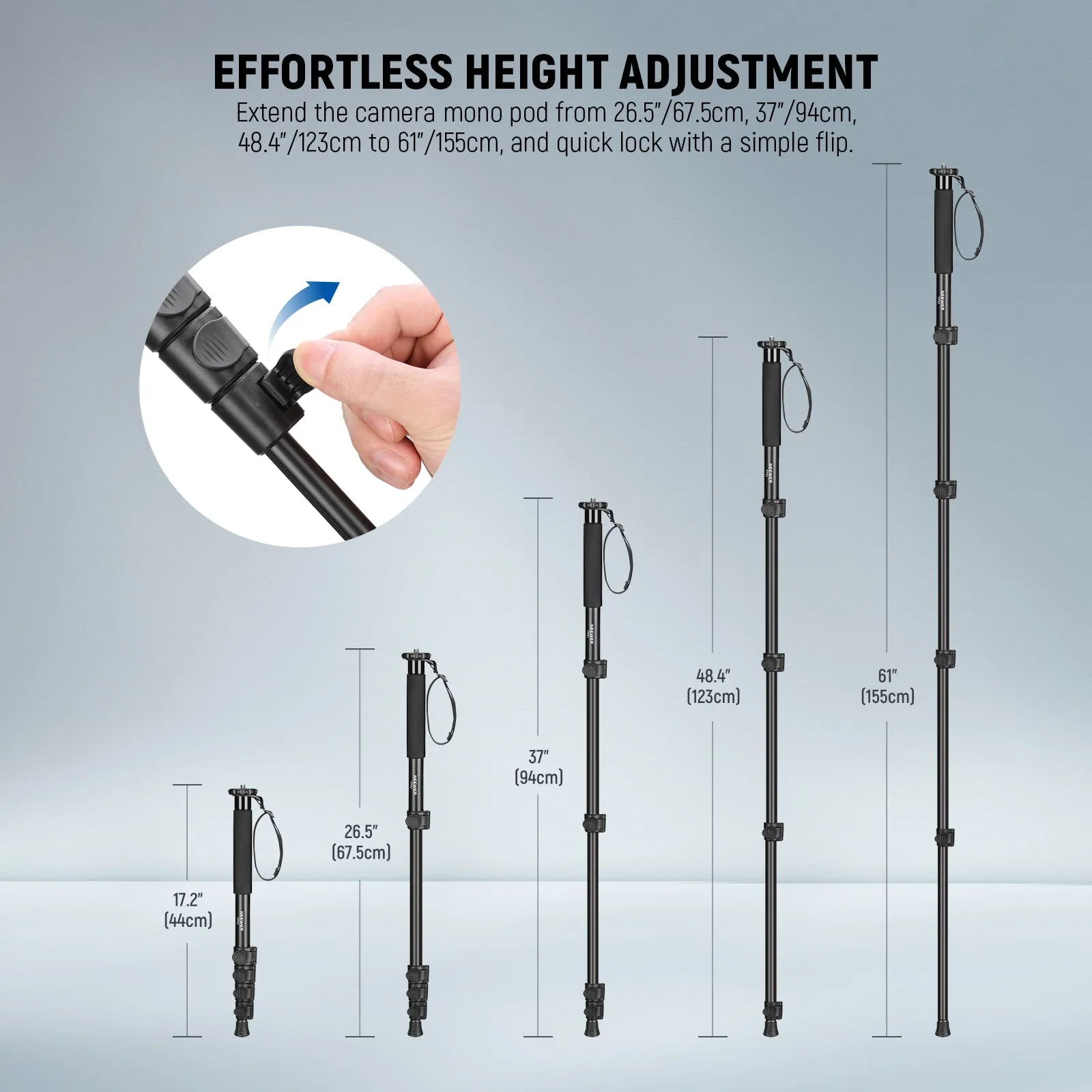 NEEWER TP41 61"/155cm Aluminum Alloy Camera Monopod Stand