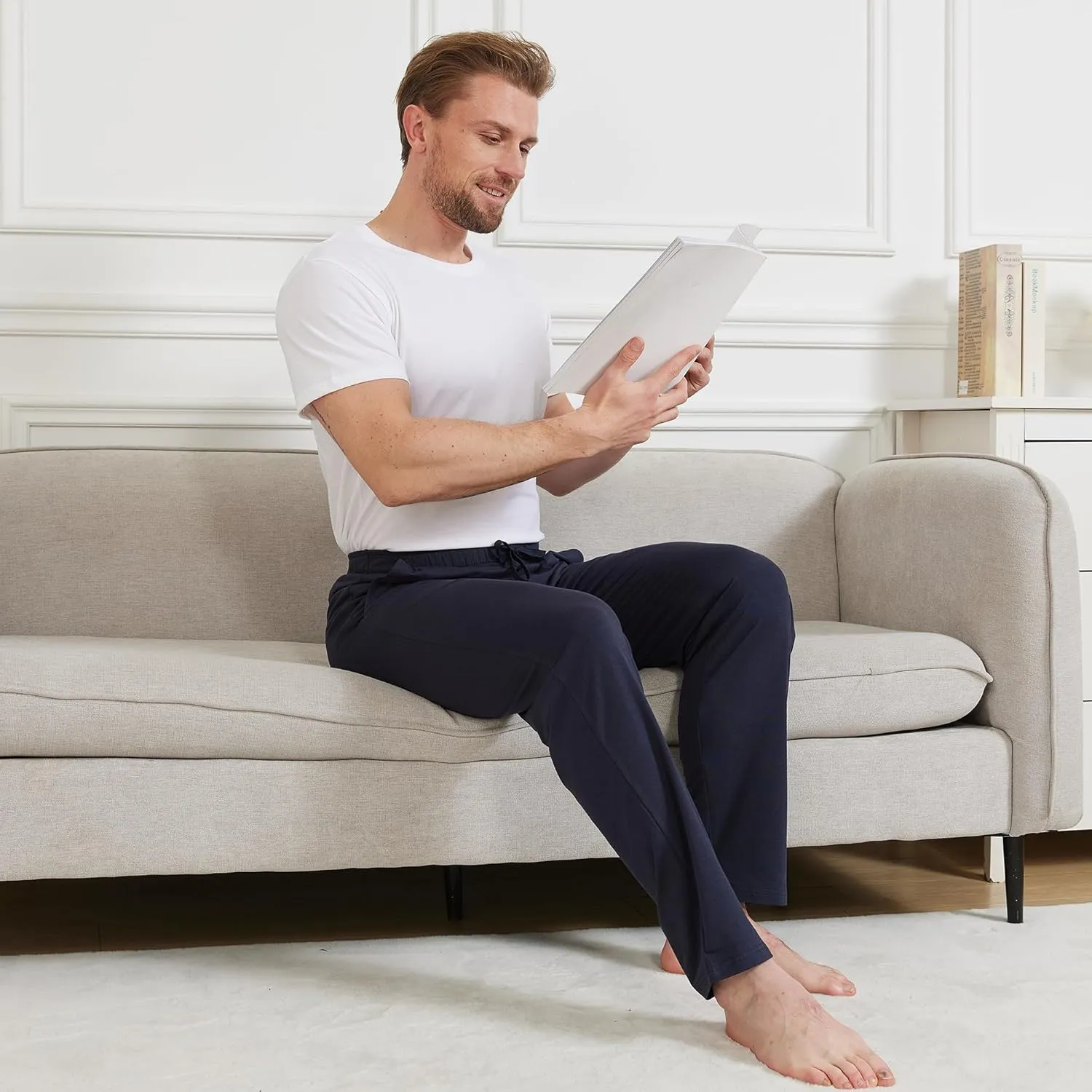 netdraw Men's Ultra Soft Bamboo Viscose Pajama Pant Lightweight Cotton Sleep Lounge Jersey Bottom with Pockets