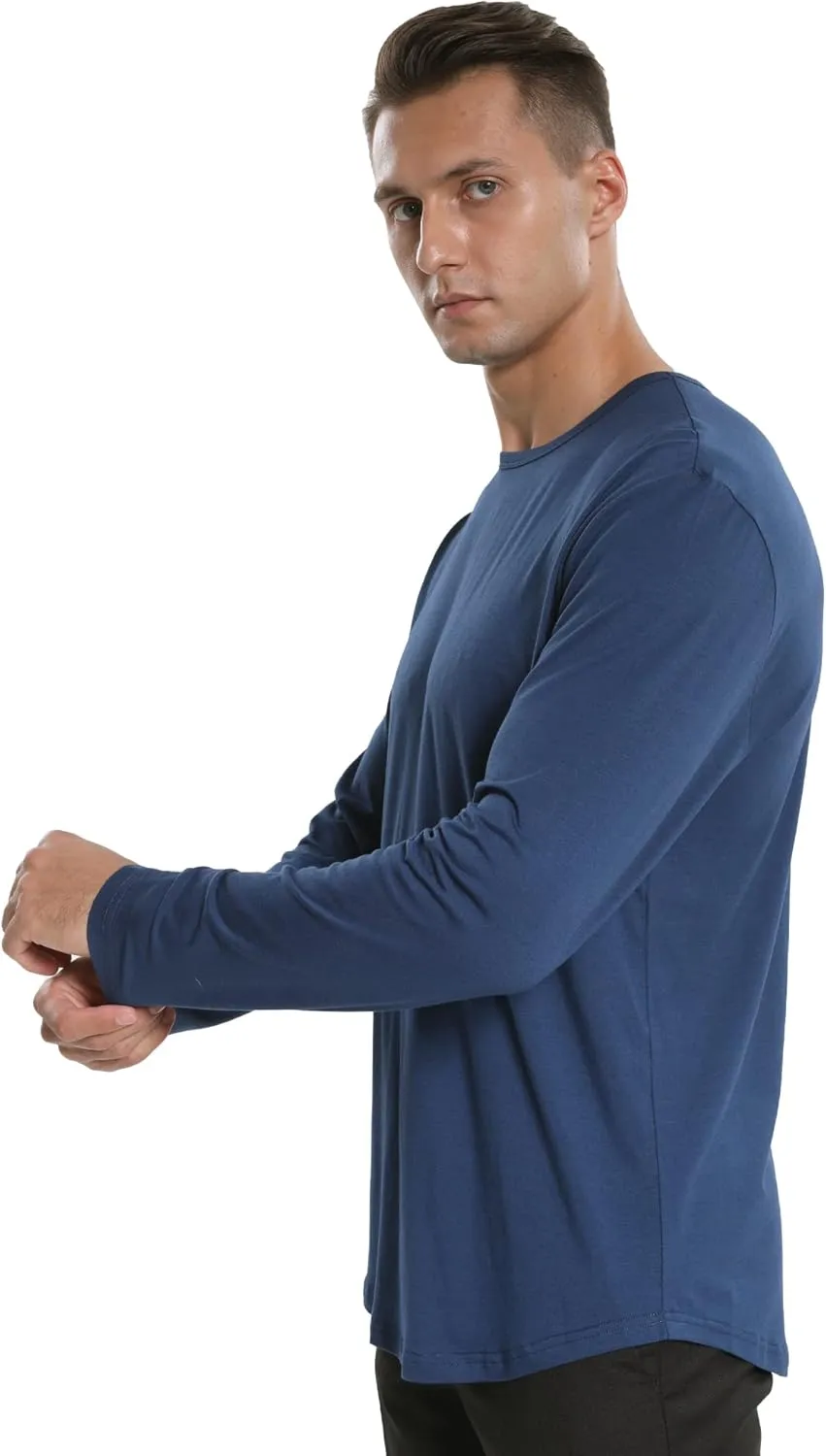 netdraw Men's Ultra Soft Bamboo Viscose T-Shirt Curve Hem Lightweight Cooling Short/Long Sleeve Casual Basic Tee Shirt