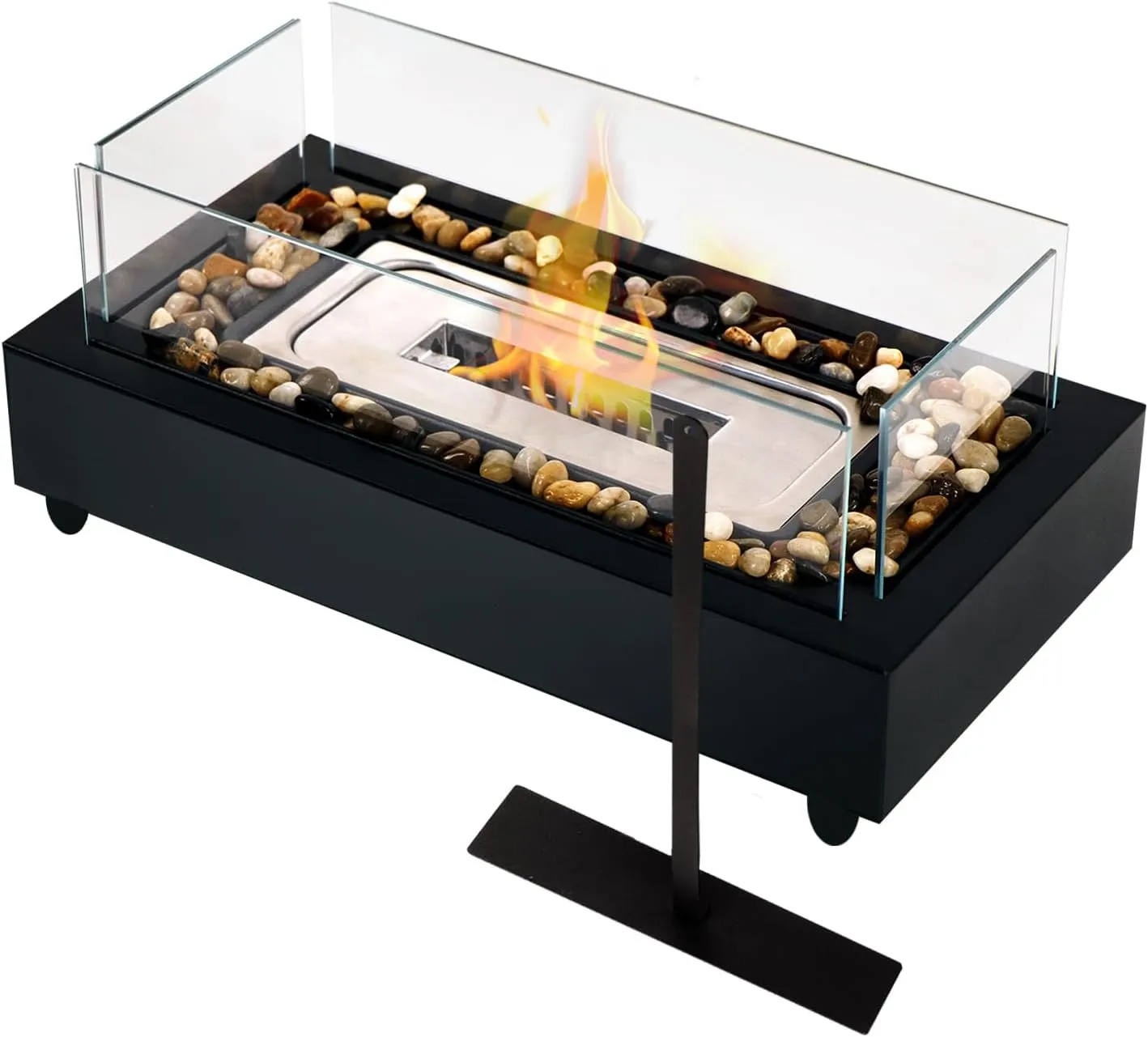 New Table Top Firepit with Foot Pad,Indoor Table top Fire Pit with Pebble Groove 4 Windshields Outdoor Portable Small Fireplace for Home Patio Decor Housewarming Christmas Birthday Gifts