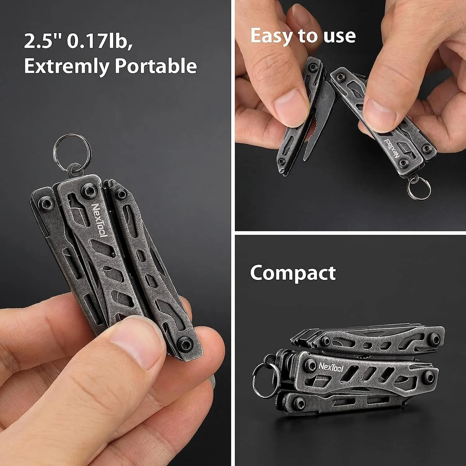 Nextool EDC Keychain Multitool, 10 in 1 Mini Pocket Knife Multi Tool with Needlenose Pliers, Scissors, Mini Useful Cool Gadgets for Men, Gifts For Dad Men Him Boyfriend-Dark