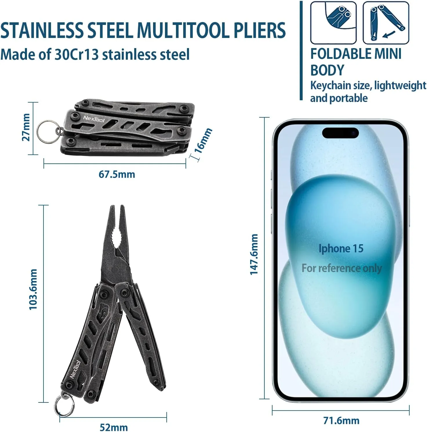 Nextool EDC Keychain Multitool, 10 in 1 Mini Pocket Knife Multi Tool with Needlenose Pliers, Scissors, Mini Useful Cool Gadgets for Men, Gifts For Dad Men Him Boyfriend-Dark