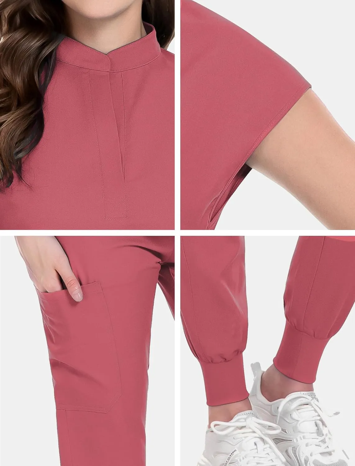 niaahinn Scrubs Set for Women Nurse Uniform Jogger Suit Stretch Top & Pants with Multi Pocket for Nurse Esthetician Workwear