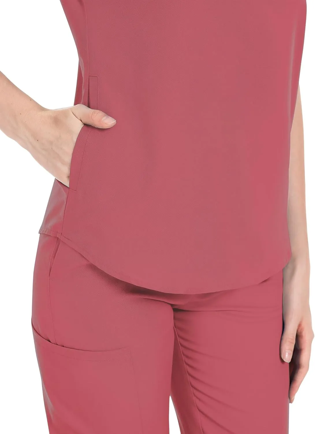 niaahinn Scrubs Set for Women Nurse Uniform Jogger Suit Stretch Top & Pants with Multi Pocket for Nurse Esthetician Workwear