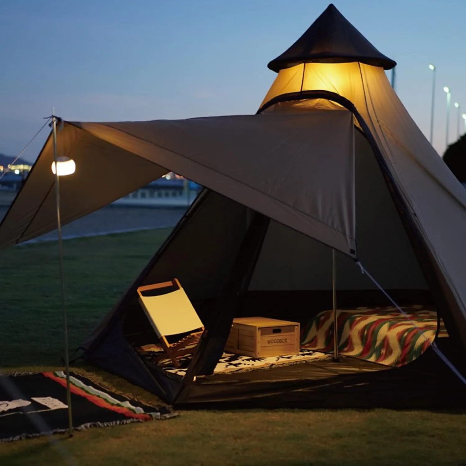 NIEH Tents for Camping 4 Person, Pyramid Teepee Tent Adult Tent Double Layers Indian Tent Yurt Tent Tower Post Bell Tent for Outdoor Family Trip Hello