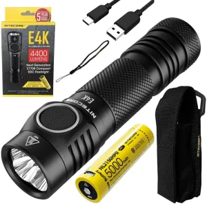 NITECORE E4K Next generat Compact EDC Flashlight - 4x C-ree XP-L2 V6-4400 Lumens - 1x NITECORE Rechargeable Li- Battery Included