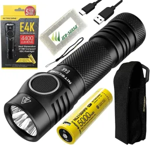 NITECORE E4K Next generat Compact EDC Flashlight - 4x C-ree XP-L2 V6-4400 Lumens w/ 1x NITECORE Rechargeable Li- Battery and FREE Eco-Sensa Battery Case